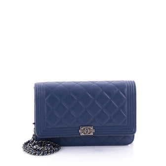 Chanel Boy Wallet on Chain Quilted Lambskin Blue 2657001