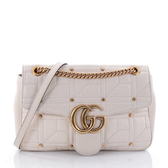 Gucci GG Marmont Flap Bag Studded Matelasse Leather Medium White 2658901