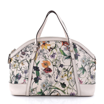 Gucci Nice Top Handle Bag Flora Coated Canvas with Leather Medium White