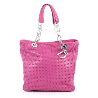 Christian Dior Soft Chain Tote Woven Leather Medium Pink 2661101