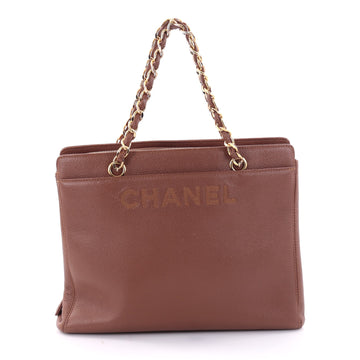 Chanel Vintage Logo Chain Shoulder Bag Caviar Medium Brown 2661302