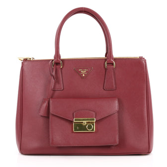 Prada Front Pocket Double Zip Lux Tote Saffiano Leather Medium Red 2662701