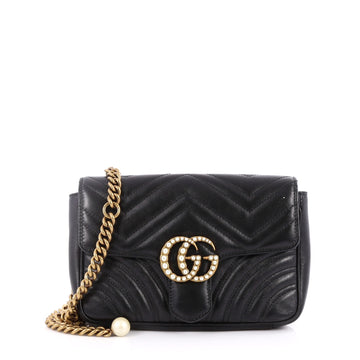 Gucci Pearly GG Marmont Flap Belt Bag Matelasse Leather Black 2663101