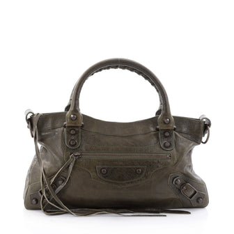Balenciaga First Classic Studs Handbag Leather Green 2667102