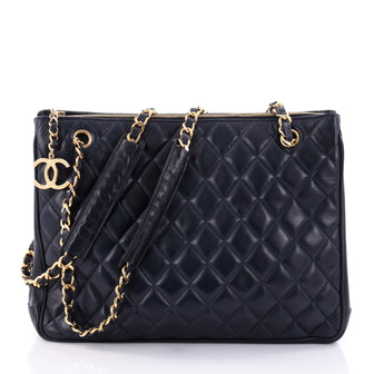 Chanel Vintage Shopping Tote Quilted Lambskin Medium Blue 2667301