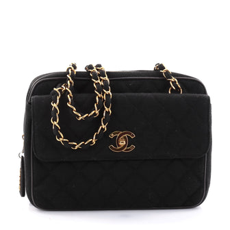 Chanel Vintage Front Pocket Camera Bag Quilted Jersey Medium Black 2667905
