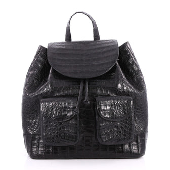 Nancy Gonzalez Double Pocket Backpack Crocodile Medium Black 2669404