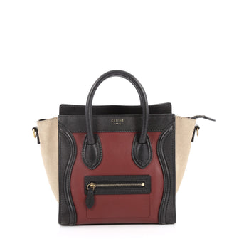 Celine Tricolor Luggage Handbag Leather Nano Red 2671704