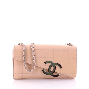 Chanel Square Stitch CC Flap Shoulder Bag Quilted Patent Medium Pink 2674902