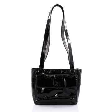 Chanel Vintage Front Pocket Shoulder Bag Patent Medium black 2675201