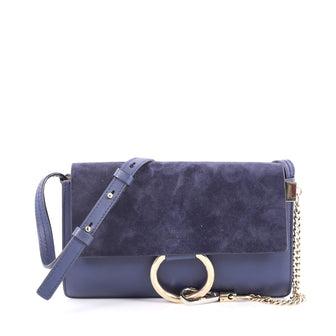 Chloe Faye Shoulder Bag Leather and Suede Small Blue 2678706