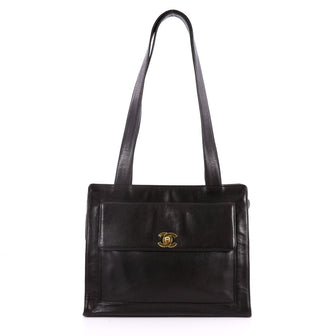 Chanel Vintage Front Pocket Shoulder Bag Leather Medium black 2679301