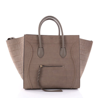 Celine Phantom Handbag Crocodile Embossed Nubuck Medium Neutral 2683801