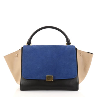 Celine Tricolor Trapeze Handbag Suede Medium Blue 2684202