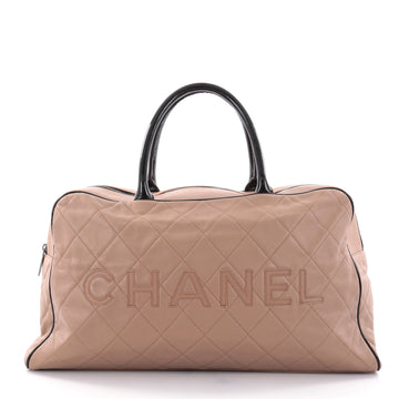 Chanel Embossed Logo Bowler Bag Quilted Lambskin Large Pink 2685403