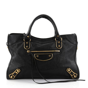 Balenciaga City Classic Metallic Edge Handbag Leather Medium Black 2685702