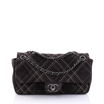 Chanel Saltire Flap Bag Stitched Suede Small Gray 2685802