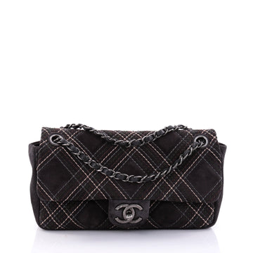 Chanel Saltire Flap Bag Stitched Suede Small Gray 2685802