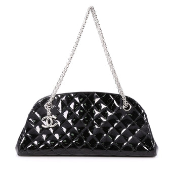 Chanel Just Mademoiselle Handbag Quilted Patent Medium Black 2685803