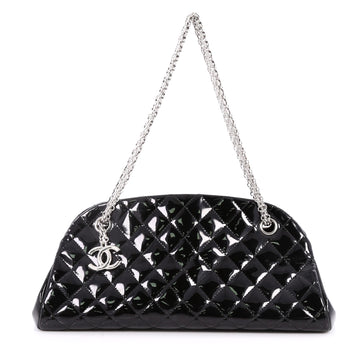 Chanel Just Mademoiselle Handbag Quilted Patent Medium Black 2685803