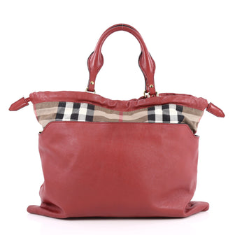 Burberry Big Crush Tote Leather and House Check Canvas Large Red 2686402
