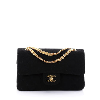 Chanel Vintage Reissue Chain Double Flap Bag Quilted Jersey Small Black 26864/03