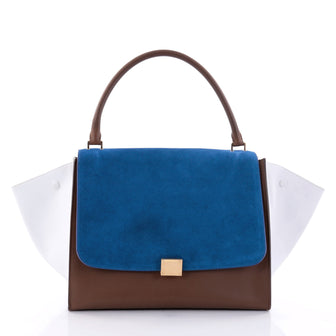 Celine Tricolor Trapeze Handbag Suede Large Blue 2686801