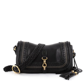 Gucci Handmade Flap Shoulder Bag Leather with Woven Detail Medium Black 2687401