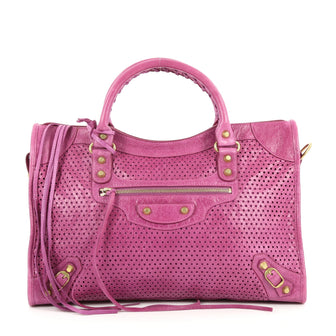 Balenciaga City Classic Studs Handbag Perforated Leather Medium Purple 2688802