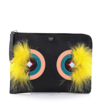 Fendi Monster Pouch Leather with Fur Small Black 2693105