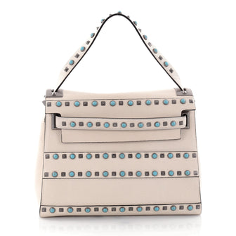 Valentino My Rockstud Convertible Satchel Leather with Cabochons Medium White 2693501