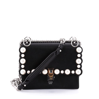 Fendi Kan I Handbag Studded Leather Small Black 2694803