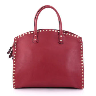 Valentino Rockstud Convertible Dome Tote Leather Red 2695101