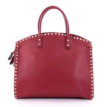 Valentino Rockstud Convertible Dome Tote Leather Red 2695101