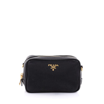 Prada Zip Crossbody Bag Vitello Daino Mini Black 2696601