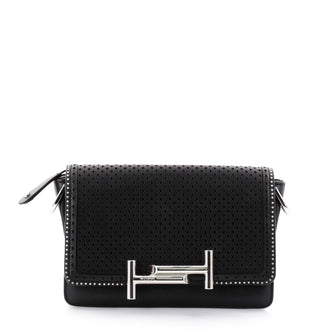 Tod's Double T Crossbody Bag Perforated Leather Mini Black 2698001