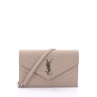 Saint Laurent Classic Monogram Chain Wallet Matelasse Chevron Leather Small Neutral 2698201