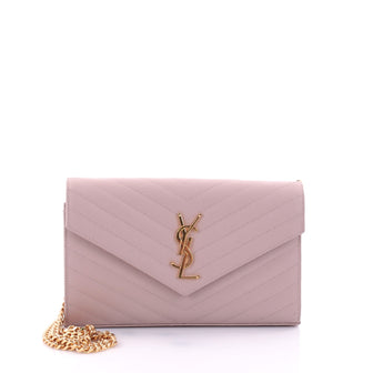 Saint Laurent Classic Monogram Chain Wallet Matelasse Chevron Leather Medium Pink 2698202