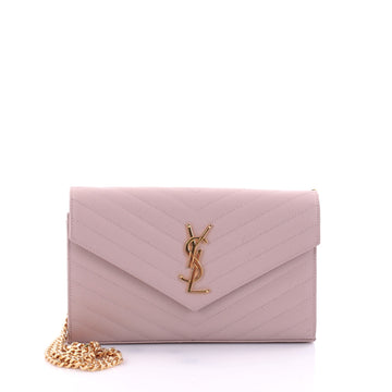 Saint Laurent Classic Monogram Chain Wallet Matelasse Chevron Leather Medium Pink 2698202