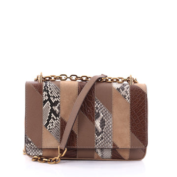 Prada Chain Flap Shoulder Bag Mixed Media Patchwork Small Brown 2698601