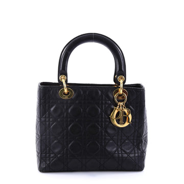 Christian Dior Lady Dior Handbag Cannage Quilt Lambskin Medium Black 2701201