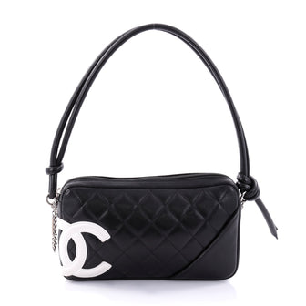 Chanel White/black Quilted Leather Ligne Cambon Pochette