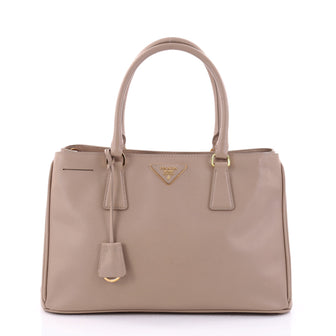 Prada Double Zip Lux Tote Saffiano Leather Medium Neutral 2703501