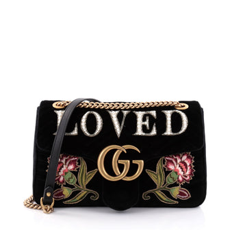 Gucci GG Marmont Flap Bag Embroidered Matelasse Velvet Medium Black 2704701