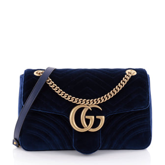 Gucci GG Marmont Flap Bag Matelasse Velvet Medium Blue 2704702