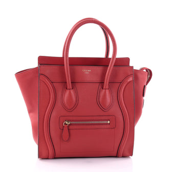 Celine Luggage Handbag Grainy Leather Micro Red 2704811