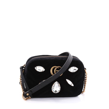 Gucci GG Marmont Camera Bag Embellished Matelasse Velvet Mini Black 2705401