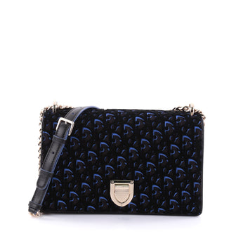 Christian Dior Diorama Flap Bag Oblique Embroidered Fabric Medium Blue 2707401