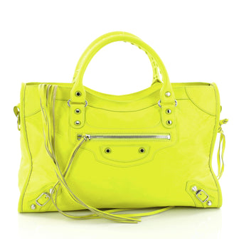 Balenciaga City Classic Studs Handbag Leather Medium Yellow 2708102