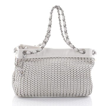 Chanel CC Charm Tote Woven Leather Medium White 2708801